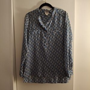 Anne Klein Women's Blue and Black Patterned Blouse